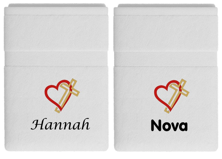 Handdoek met hart, kruis en eigen naam