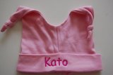 Babymuts roze met knoopjes 50/56 met naam_