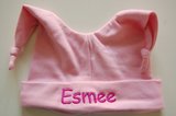 Babymuts roze met knoopjes 50/56 met naam_