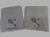 witte handdoek met afbeelding badminton