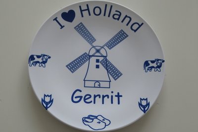 luchthaven Madison Nu al Delfts blauw bord met molen | Typisch Hollands kadotip - Borduur Kado