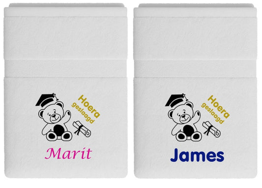Handdoek met Afstudeerbeer met naam