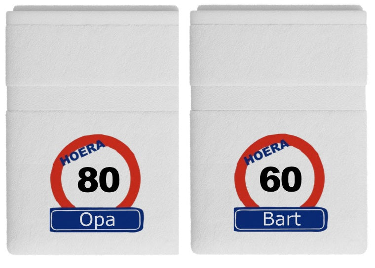 Handdoek met naam en leeftijd in Verkeersbord