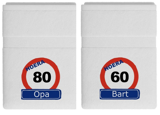 Handdoek met naam en leeftijd in Verkeersbord