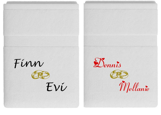 Handdoek met namen en ringen