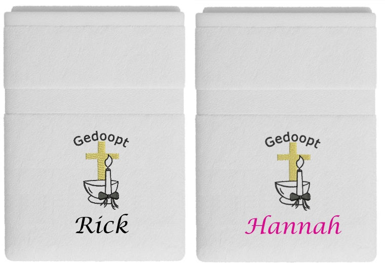 Doopcadeau Handdoek met ‘Gedoopt symbool met Naam