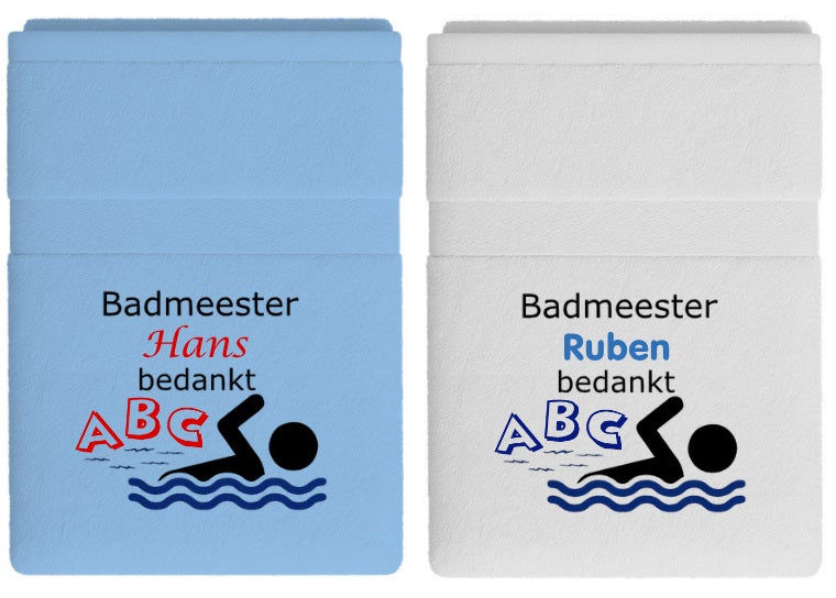 Badmeester bedankt cadeau