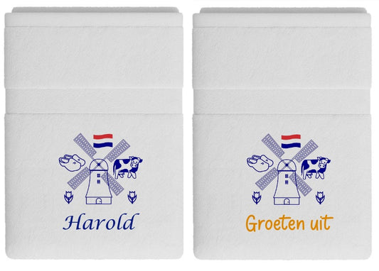 Handdoek met Molen en Naam een Typisch Nederlands Cadeau
