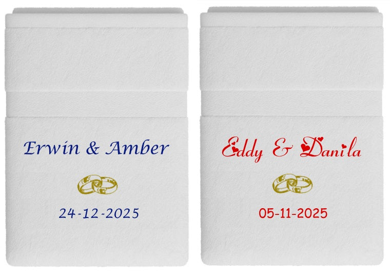 Handdoek met namen en trouwdatum