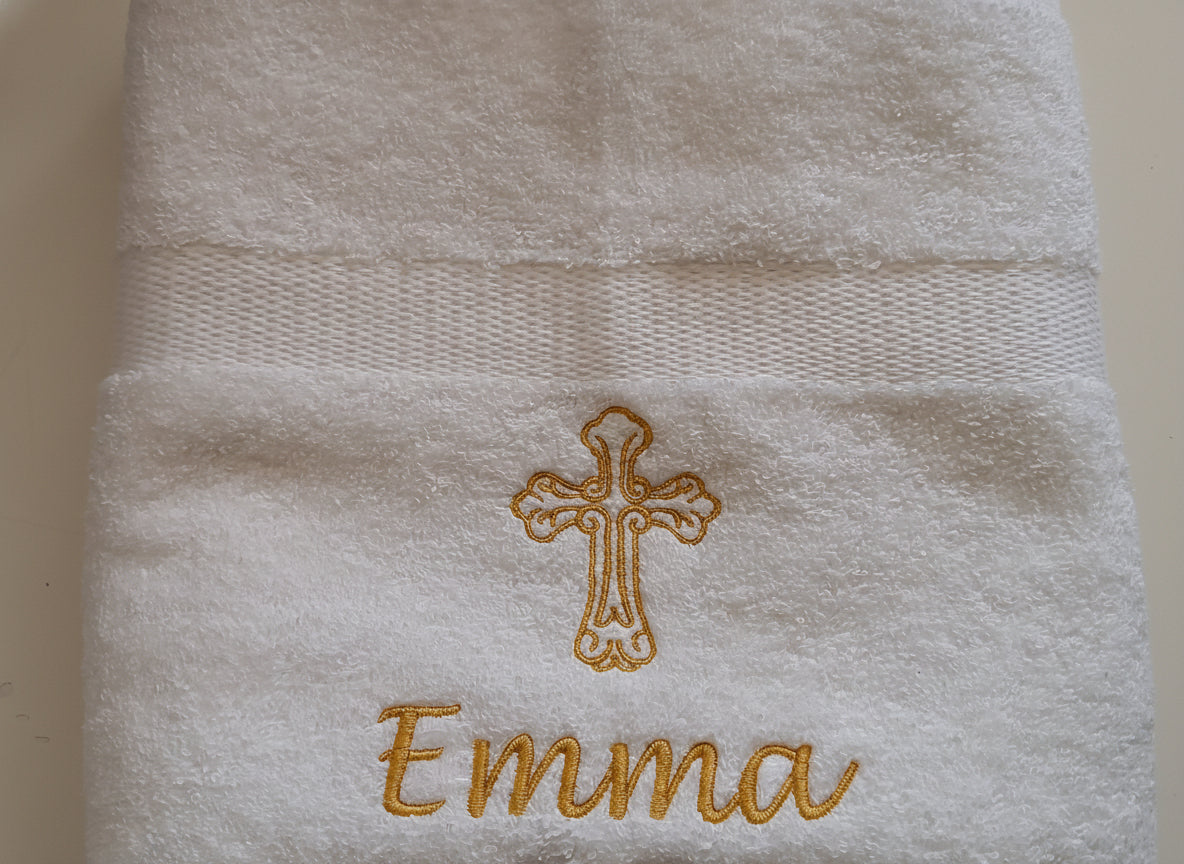 Doopcadeau Handdoek met Heilig Kruis met Naam