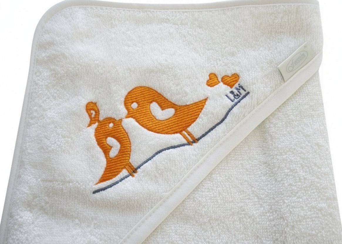 Badcape met eigen afbeelding of geboortekaartje