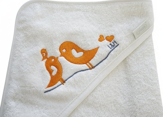 Badcape met eigen afbeelding of geboortekaartje