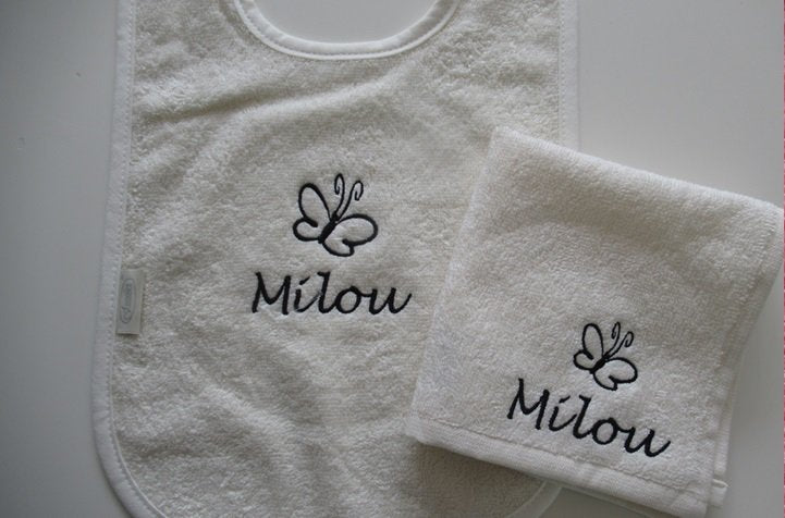 Ecru slabber met naam en afbeelding