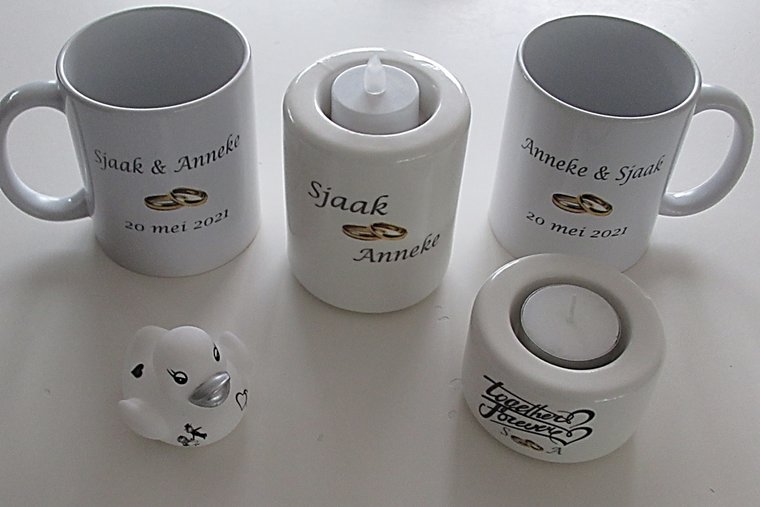 Koffiemok met Namen en trouwdatum