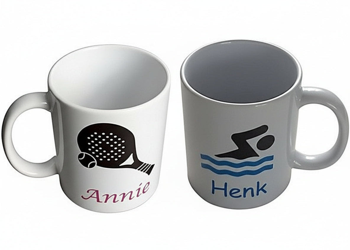Koffiemok met Naam en Sport Symbool