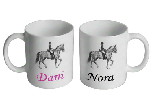 Mok met afbeelding dressuurpaard en naam zelf te personaliseren