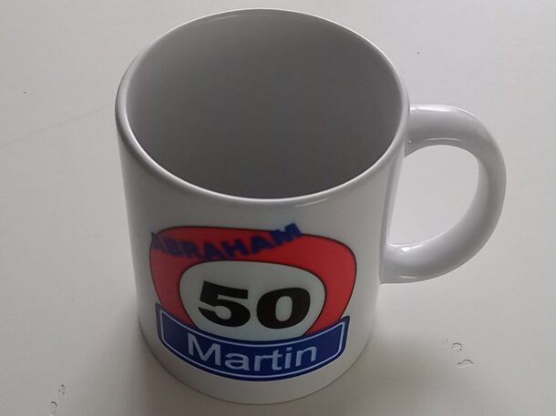 Koffiemok met Verkeersbord en naam en Leeftijd