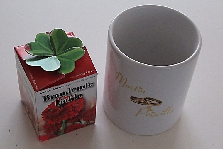 Bloempot met namen en ringen