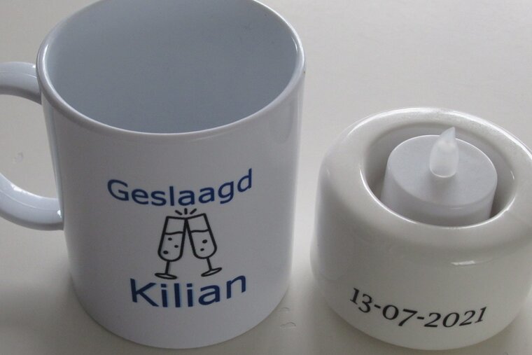 Koffiemok Geslaagd + Champagne glazen