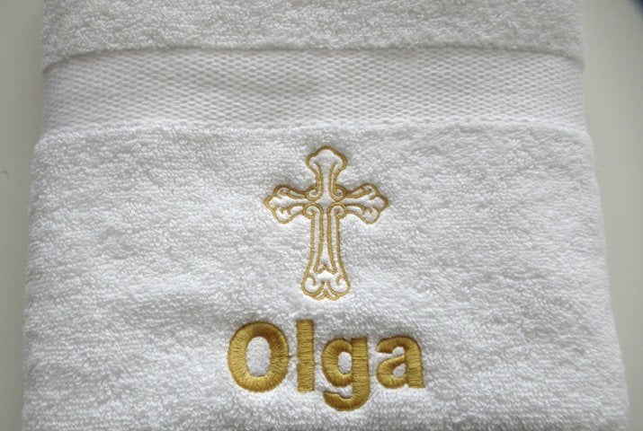 Doopcadeau Handdoek met Heilig Kruis met Naam