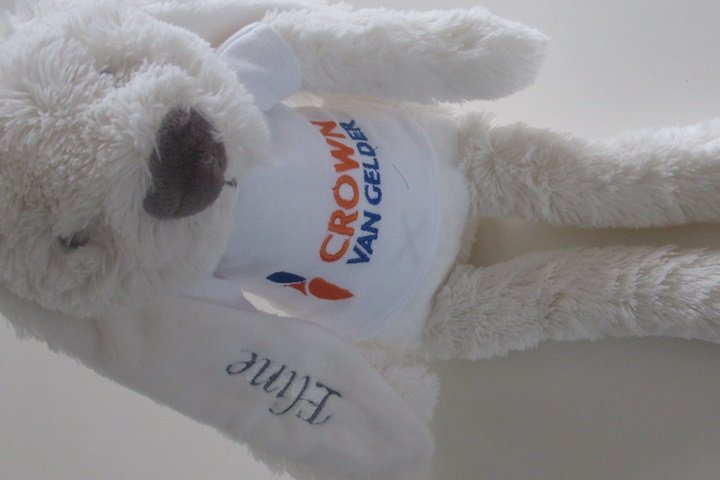 Knuffelkonijn Rabbit Richie met logo