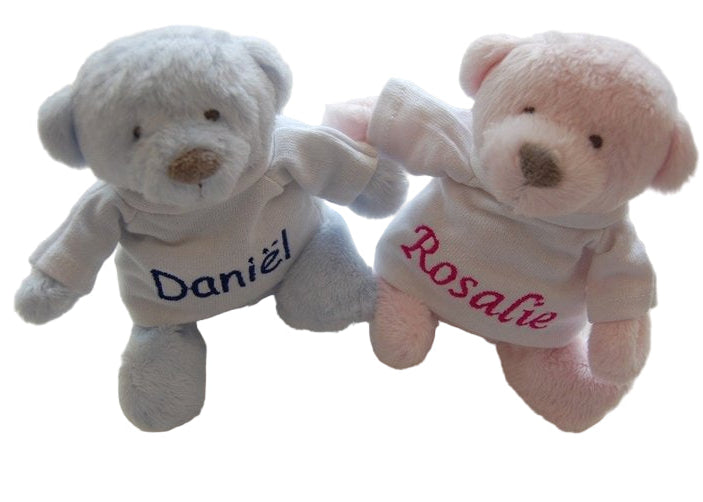 Mini knuffelbeertje met naam roze of blauw