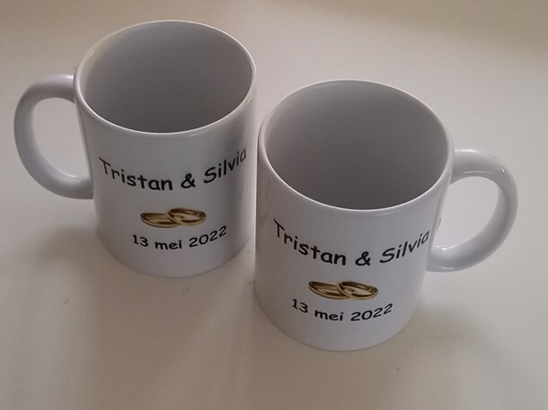 Koffiemok met Namen en trouwdatum