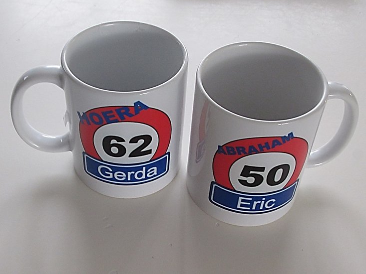 Koffiemok met Verkeersbord en naam en Leeftijd