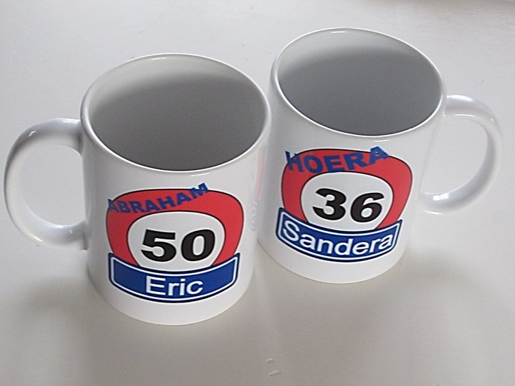 Koffiemok met Verkeersbord en naam en Leeftijd