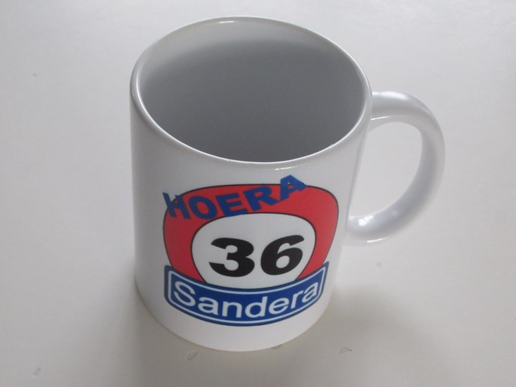 Koffiemok met Verkeersbord en naam en Leeftijd