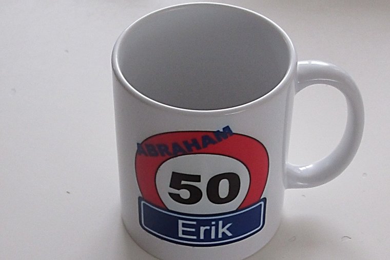 Koffiemok met Verkeersbord en naam en Leeftijd