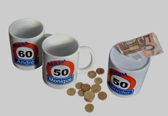 Koffiemok met Verkeersbord en naam en Leeftijd