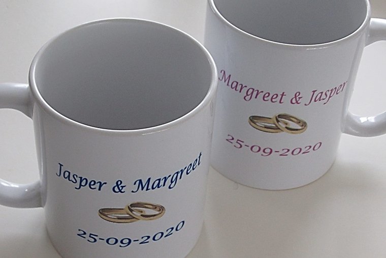 Koffiemok met Namen en trouwdatum