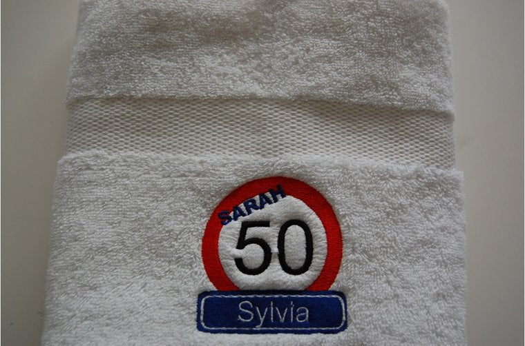 Sarah 50 jaar handdoek met naam